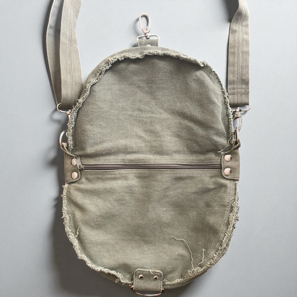 VTG Y2K Foldover Military Utility Stud Skull Crossbody Messenger Bag in Green - Picture 5 of 8